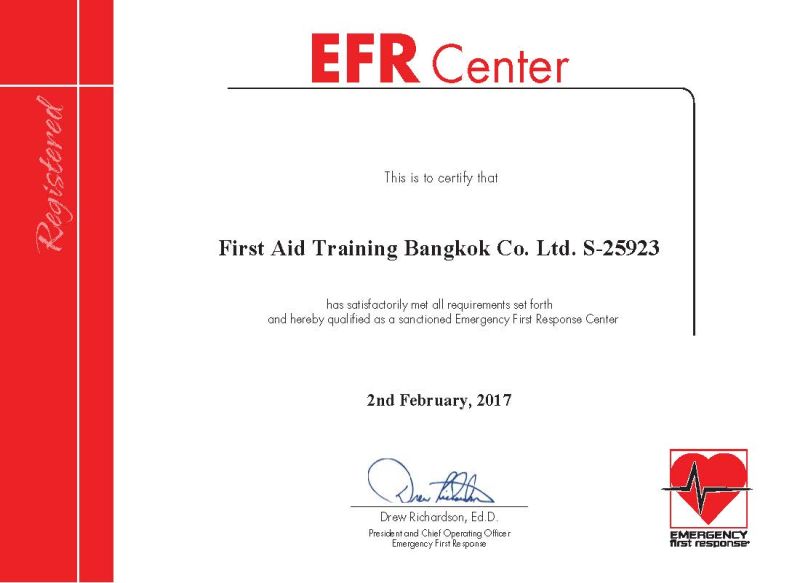 EFR Center Certificate - First Aid Training Bangkok